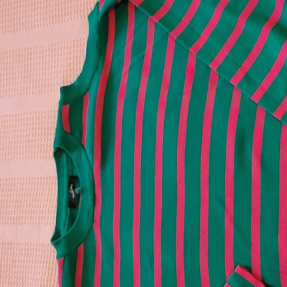 Classic Striped Crewneck Sweater - Green & Pink - Picture 4 of 9